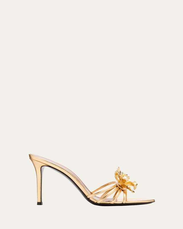 Metallic Floral Stiletto Slide Sandals